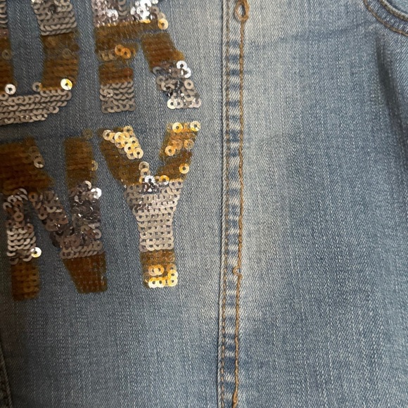 DKNY Blue and Gold Jean Jacket with Bold Back Design - Picture 4 of 10